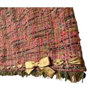 Rickie Freeman For Teri Jon Pink Green Tweed Pencil Skirt Sz. 2 Bow Tinsel Party